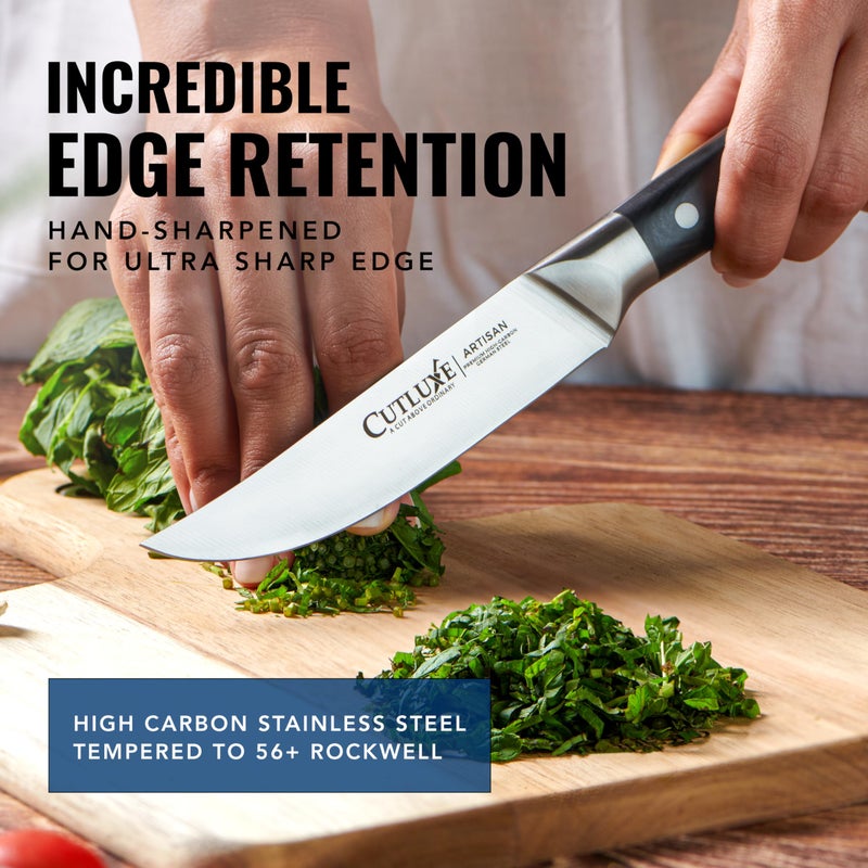 Cutluxe Steak Knives Set of 4, Straight Edge Steak Knife Set â€“ Forged High Carbon German Steel, Full Tang, Ergonomic Handle Design â€“ Artisan Series - Image 5